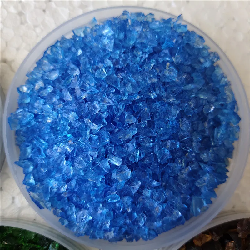 Dark blue crushed glass aggregate for terrazzo aquariums on concrete floors