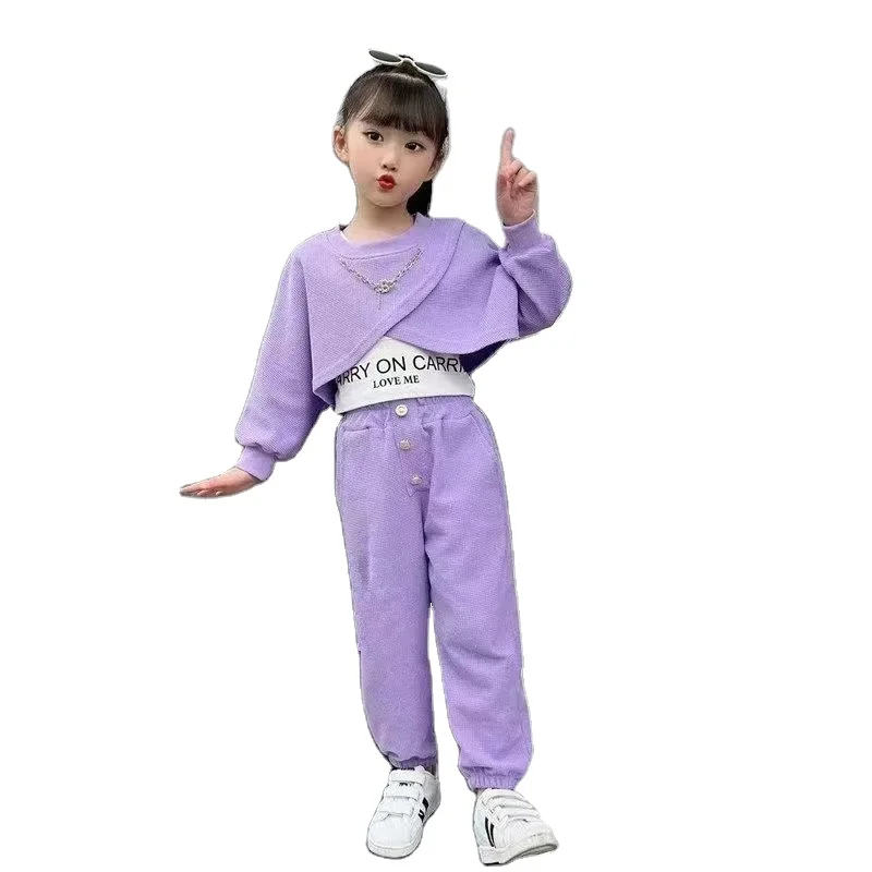 2023 New fashion 3 Pcs girls clothing set solid  Vest + hoodie + pants outfits for girls