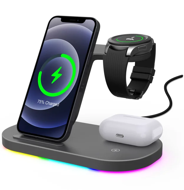 
Беспроводное зарядное устройство 3 в 1 для электроники, Совместимость с Qi-зарядка до 3 устройств одновременно, зарядное устройство 