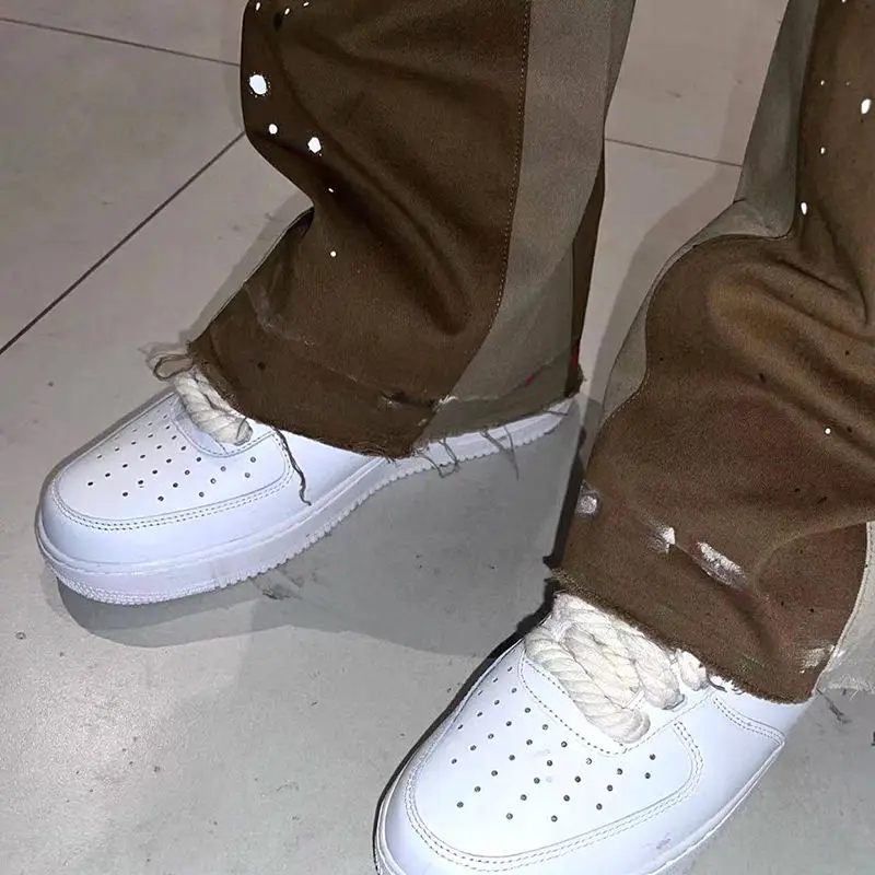 Wholesale Mens Jogger Pants Sweatpants Patchwork Trousers Custom Paint Splatter Print Raw Edge Hem Flare Pants