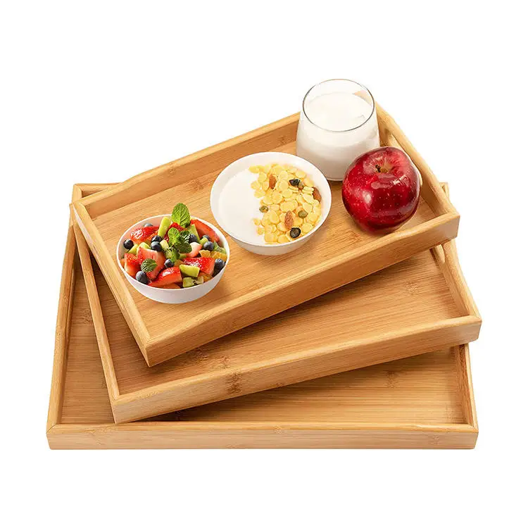 Factory Bamboo Serving Wooden Tray with Handle for Breakfast Afternoon Tea Bathroom Tray