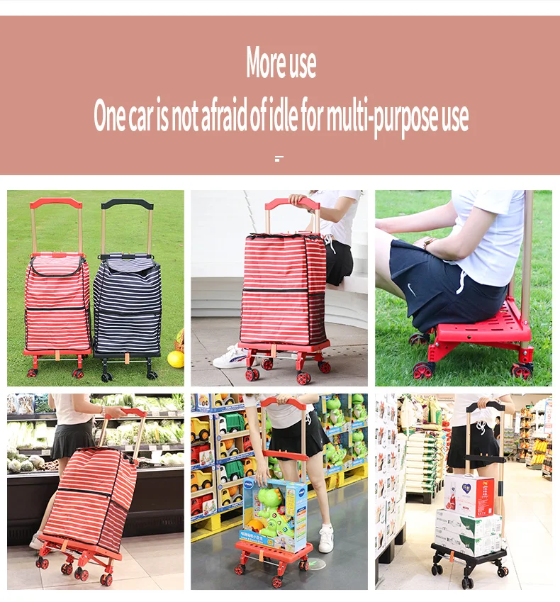 OEM ODM Grocery carro de compras Folding Shopping Carts 4 wheels  Goods Trolley Shopping Trolley Bag with Wheels