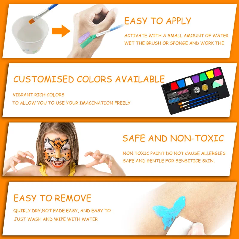 Free Customization Amazon Hot Sale Body Children And Professional Halloween Makeup Set Painting For Kids Palette Face Paint Kit