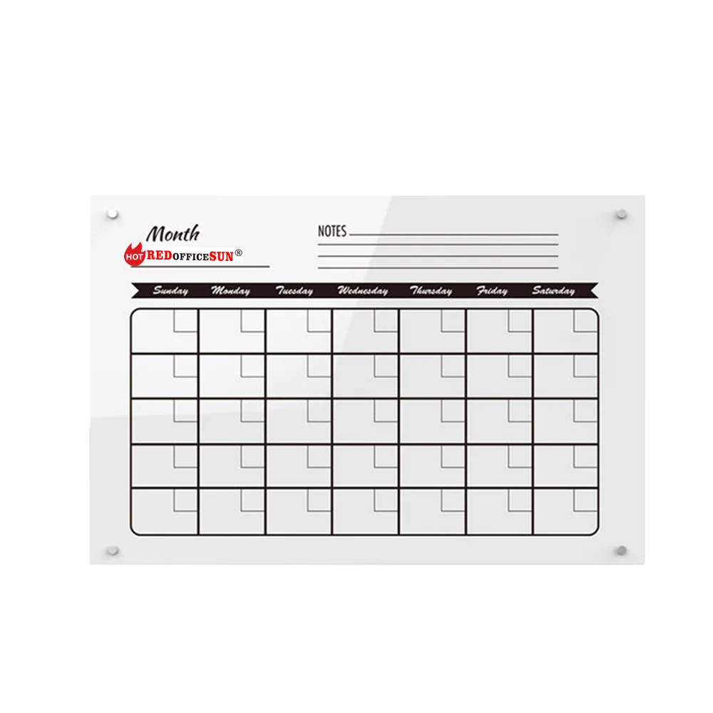 Custom Color Weekly & Monthly Schedule Dry Erase Calendar Tempered Glass Magnetic Plan Whiteboard for Office & Home Use