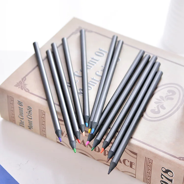 ANI 12 colors color pencil set High quality Eco Friendly  black wood pencil For kids drawing