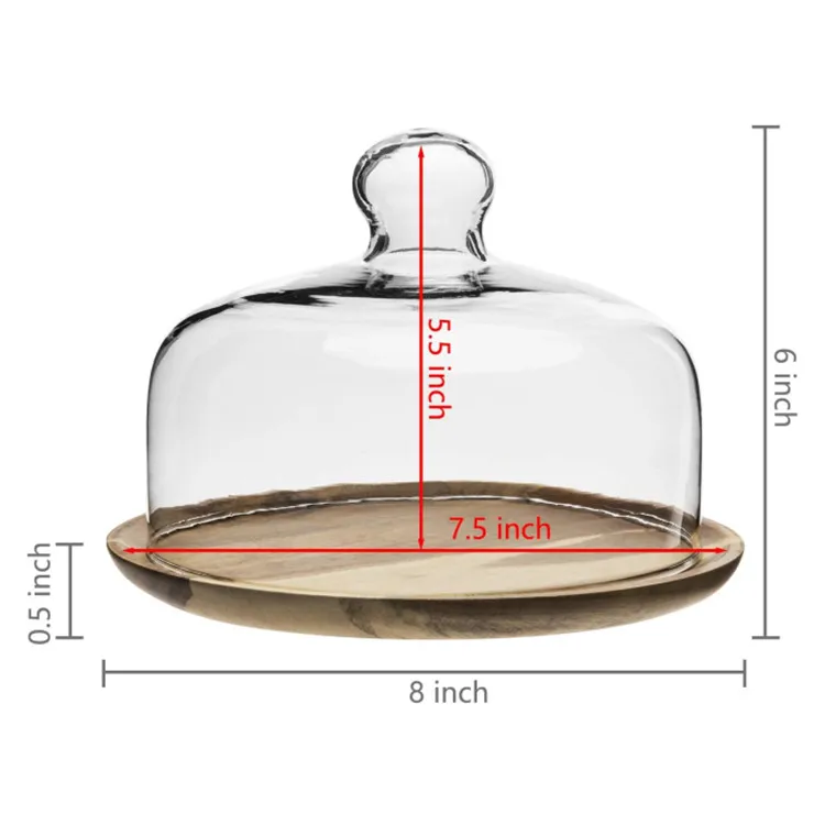 8 inch lead-free glass lid for cake food plate with glass lid Cake cover Dessert Round Centerpiece Glass Dome With Lid