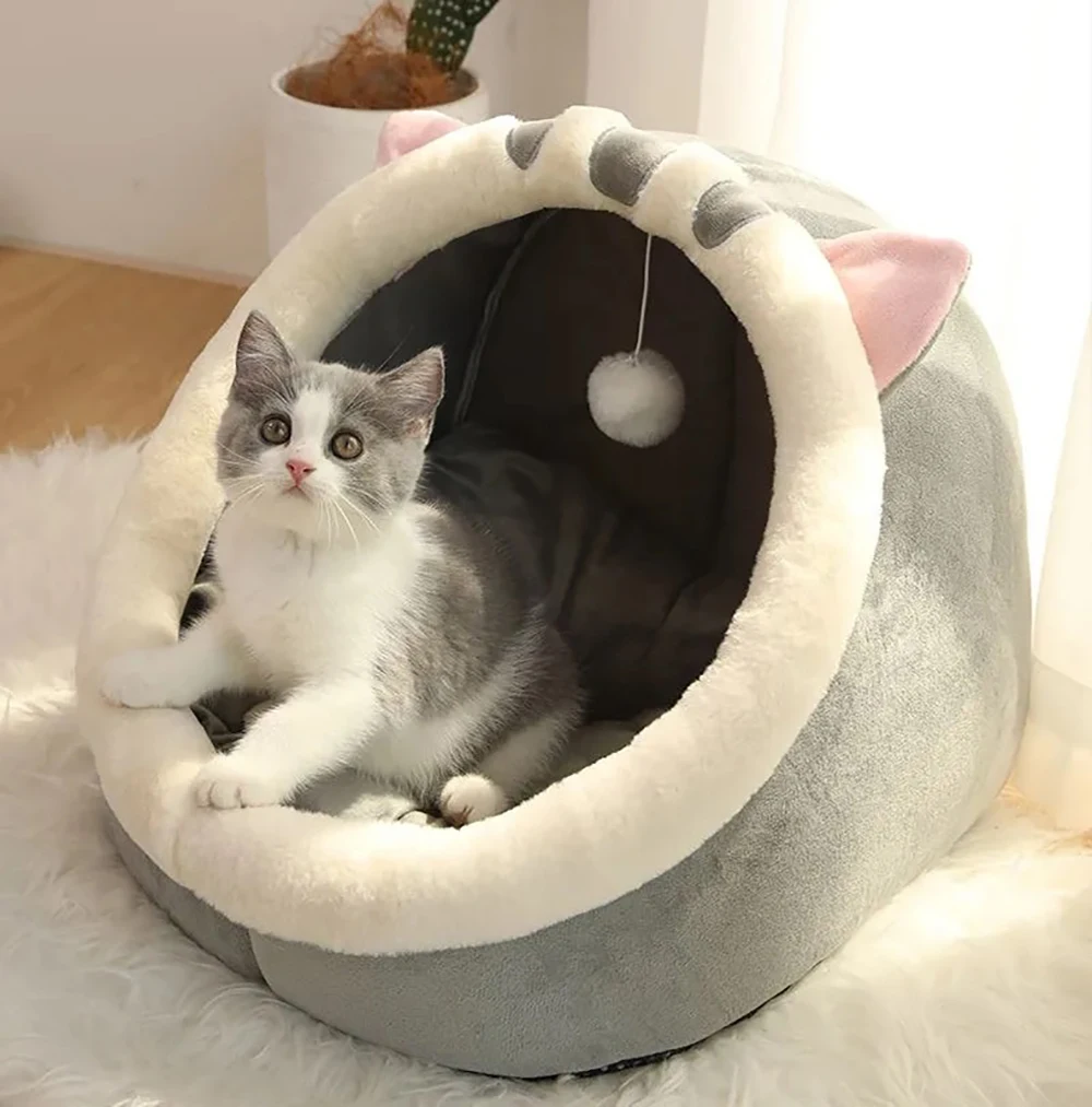 Warm Pet Basket Cats Dogs Soft Nest Kennel Bed Cave Felt Cat Dog Cave Bed Pet House With Cat Toy Ball