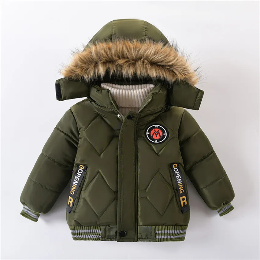 Wholesale Children Winter Hooded Warm Windbreaker Thick Coats Kids Boys Clothing Top Fur Collar Parka Toddler Boy Coat