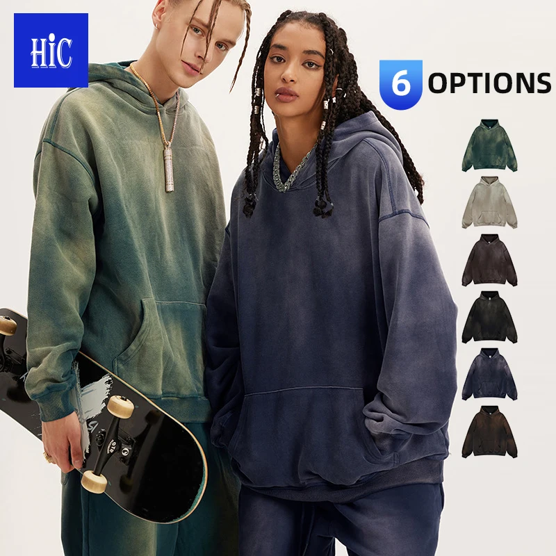 high quality 400G 100%cotton hoodie embroidery cotton hoodies unisex acid wash no string heavyweight hoodie