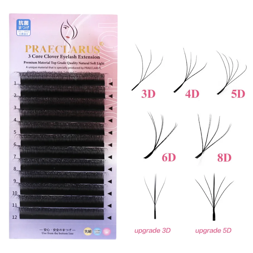 Korean W Eyelashes Extensions PBT Fiber,synthetic Hair Hand Made Natural Korea 3D W Lashes Black 8mm to 16mm and Mix Size 20 Pcs