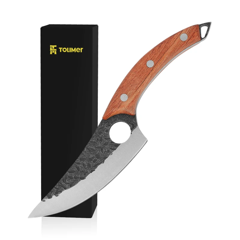 Hot Selling Handmade Forged Carbon Steel 6 Inch Butcher Slaughter Knife Full Tang Curved Boning Knife Slaughter Knife