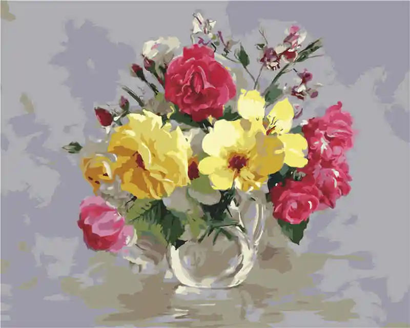 gift Home Decor Oil Painting By Numbers For Adults Paints Canvas Painting Kits 50cmx40cm Fresh Flowers Painting By Number