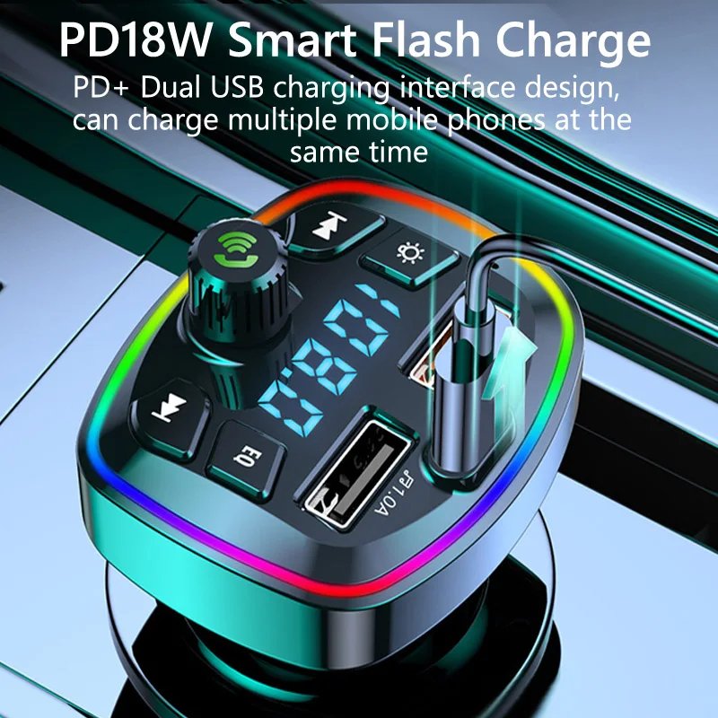 Type C PD 18W 3.1A Quick Charge TF Card U Disk Play Mp3 Player Auto FM Transmitter Car Charger Wireless USB FM Trasmitters