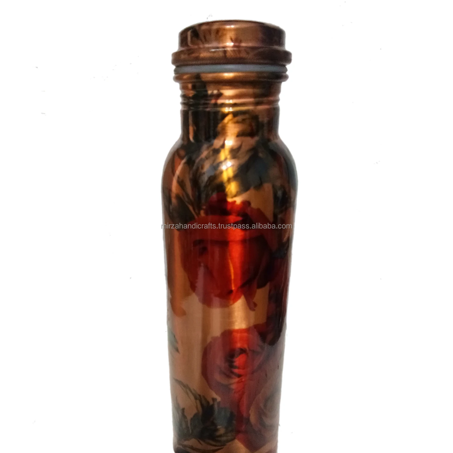 Elegant Pure Copper Heat Printed Bottle With 2 Copper glass and flower Design set of 3 Pieces Made of high quality