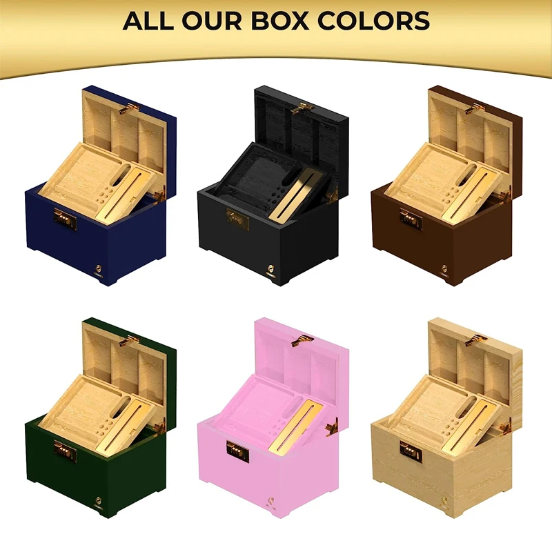 Smell Proof Locking Storage Container without Rolling Tray Wood Box for Herbs and Accessories Large Stash Box Storage Box Wooden