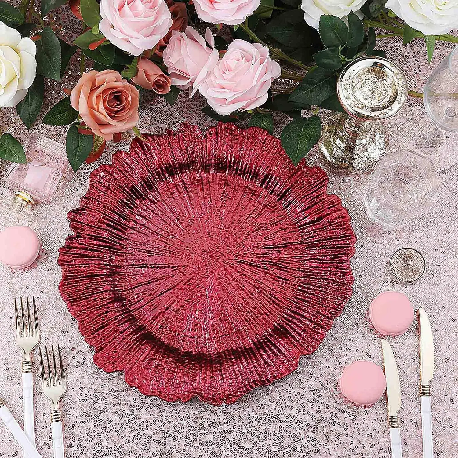 Round Reef Unique Plastic Dinner Plate Charger Vintage Christmas Wedding Party Dining Decorative Red Charger Plates On Sale