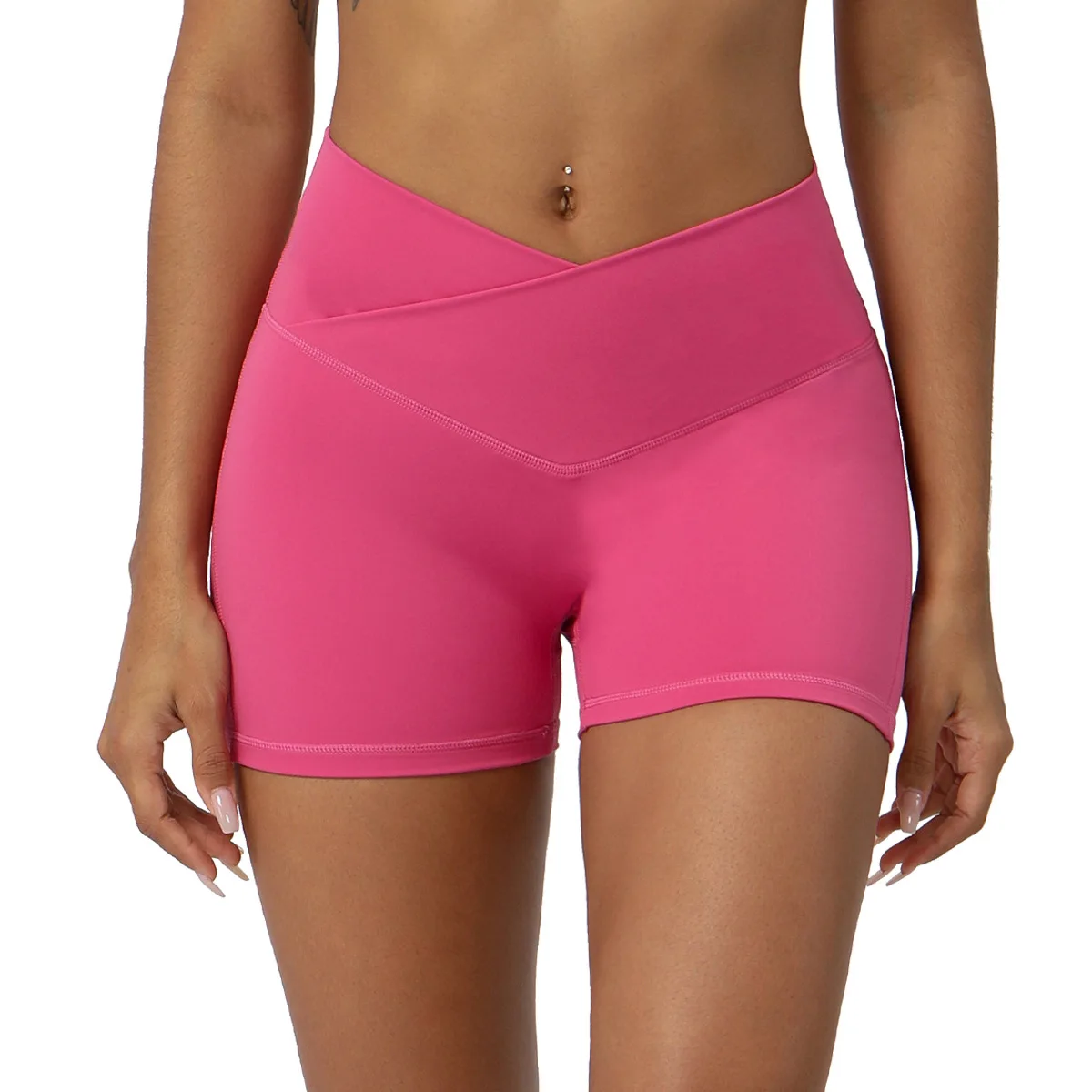 New peach hip lift lulu yoga shorts Stretch high waist running fitness shorts Cross waist tight peach hip shorts