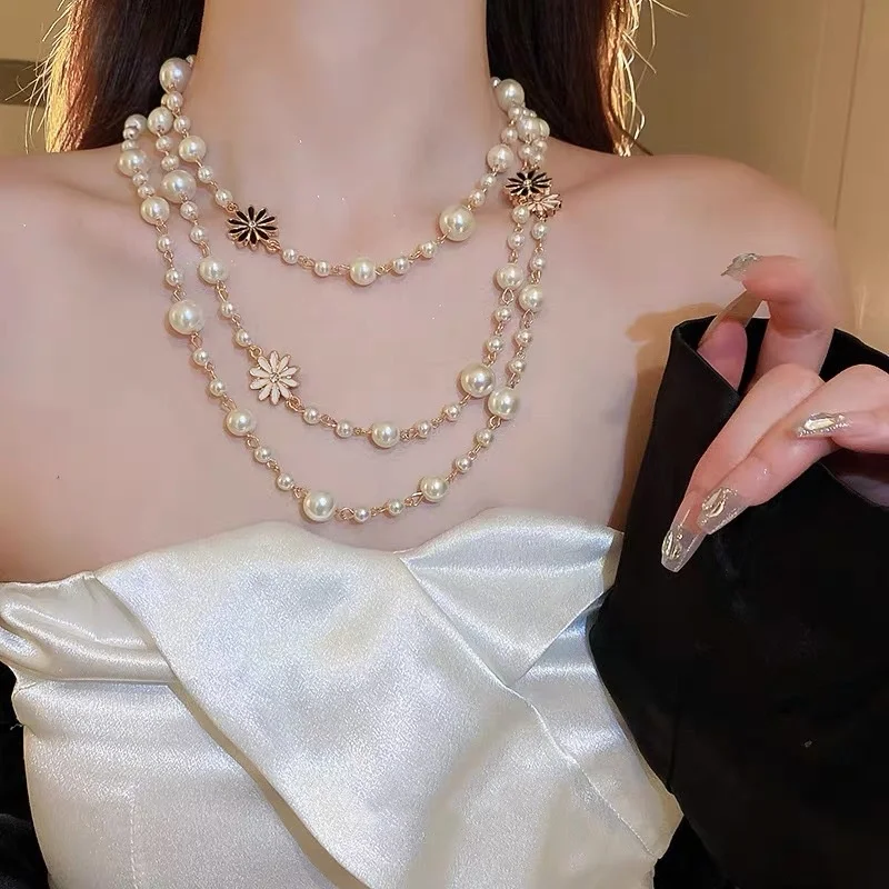 Fashion Clothing Chain Synthetic Pearl Necklace Long Elegant Luxe Sweater Chain