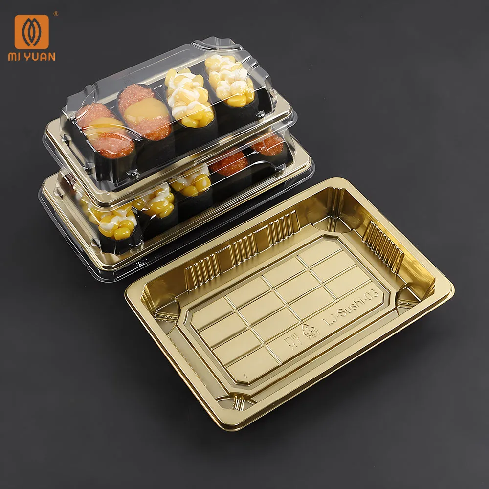 Food grade material Whole Sale Exquisite Sushi packing box Disposable Gold Color  Sushi Box for Sushi Packaging