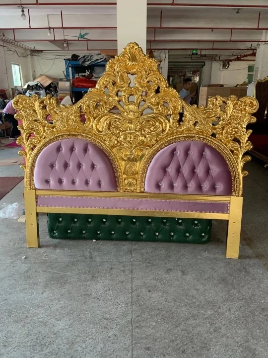 
home furniture Italian classical gold foil flowers carved royal luxury bedroom set 