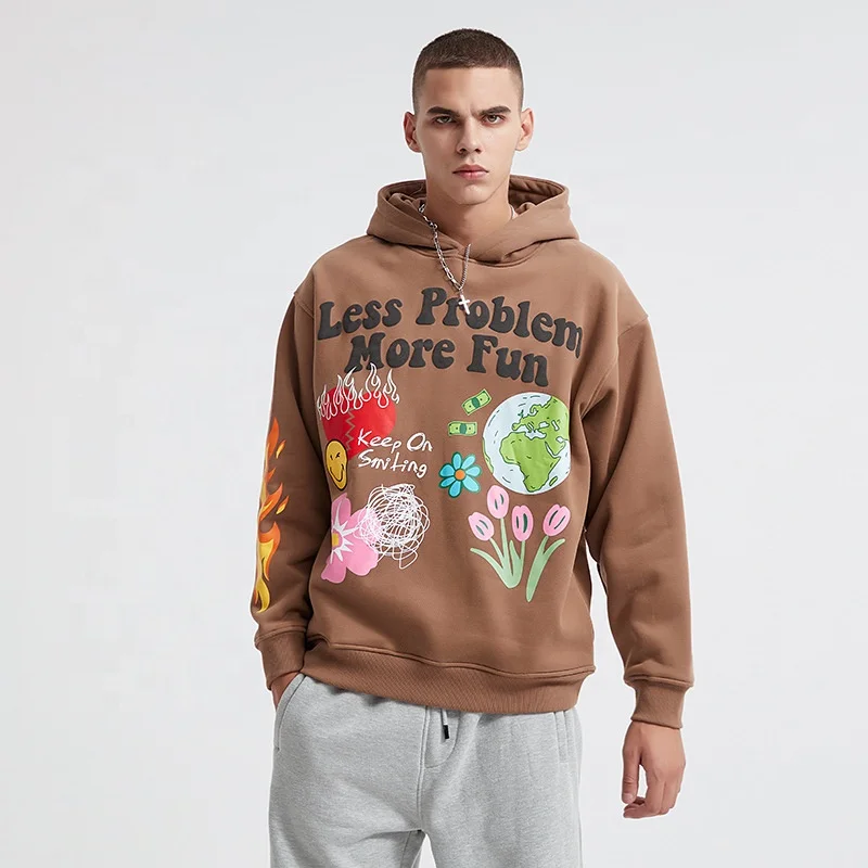 Custom Puff Logo High Quality Heavy Autumn Winter Gym Casual Fashion Drawstring Oversize Pockets Sports Unisex Hoodies