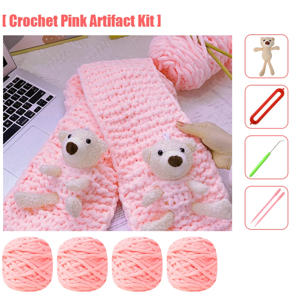 Autumn Winter Two-Piece Set for Boys and Girls Winter Warm Woolen Bear Beanie Hat and Scarf Crochet Scarf Kit