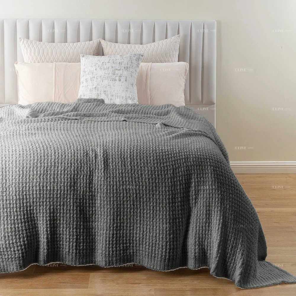 OEKO-Tex 92x96' Waffle Knitted Reversible Throw Blanket Thick Lightweight Feather Yarn Polyester Nylon Baby Throw Blanket