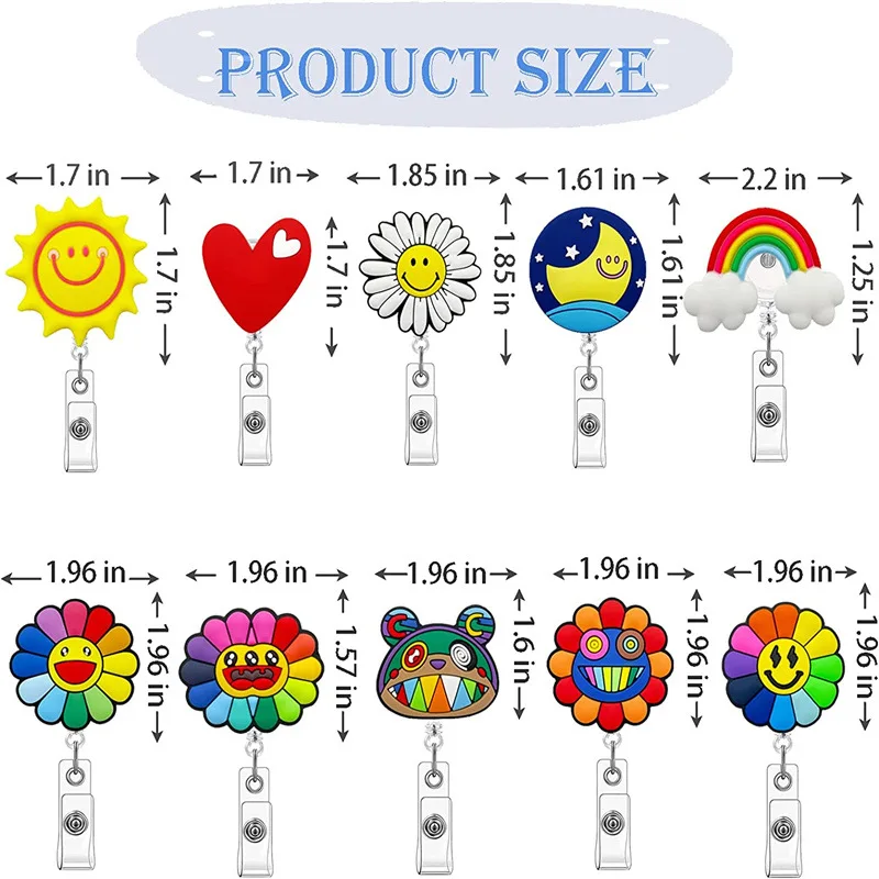 Factory New Retractable Buckle Certificate Clip Soft Plastic Glue Expression with Rainbow Sun Love Flower Easy Pull Design
