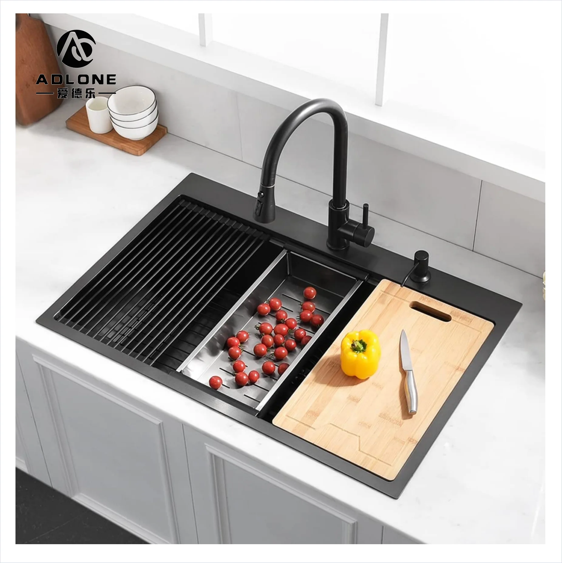 33 Drop In Black Kitchen Sink 16 Gauge Deep Black Stainless Steel Top mount Workstation Kitchen Sink