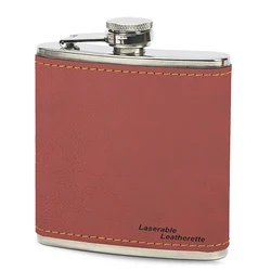 Print Logo Monogrammed Hip Flasks Leather 6oz Stainless Steel Hip Flask With Vegan Leather Cover