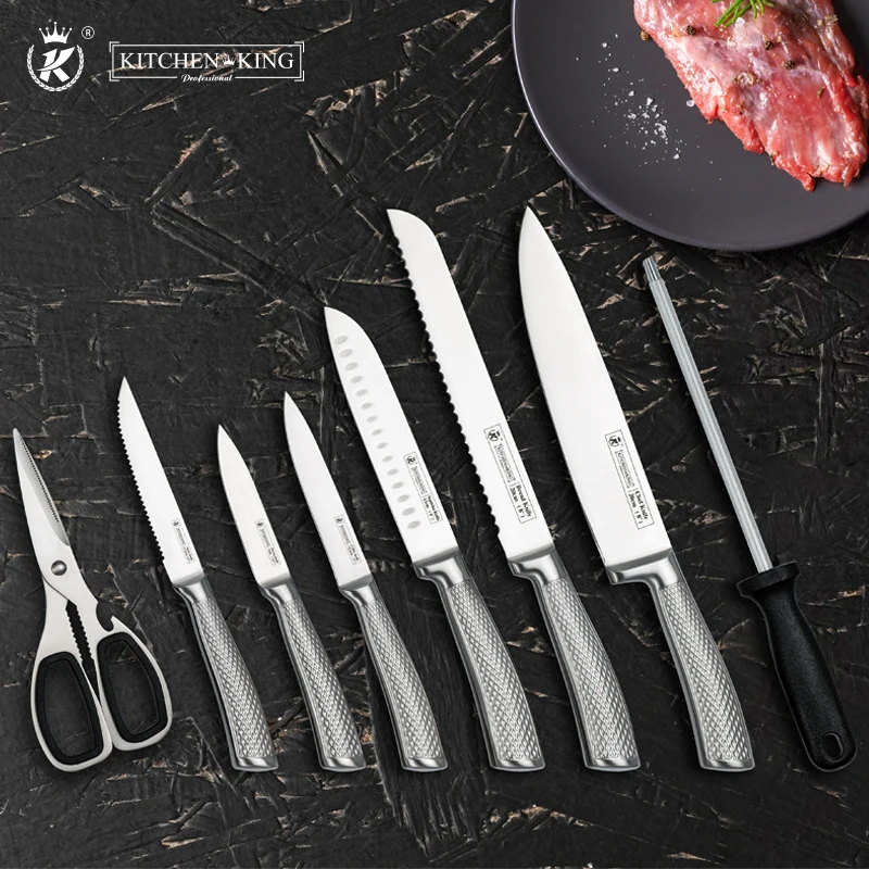 Kitchen King Amazon Hot Sale 14 pcs stainless steel kitchen chef knives set with wooden block serrated steak knives