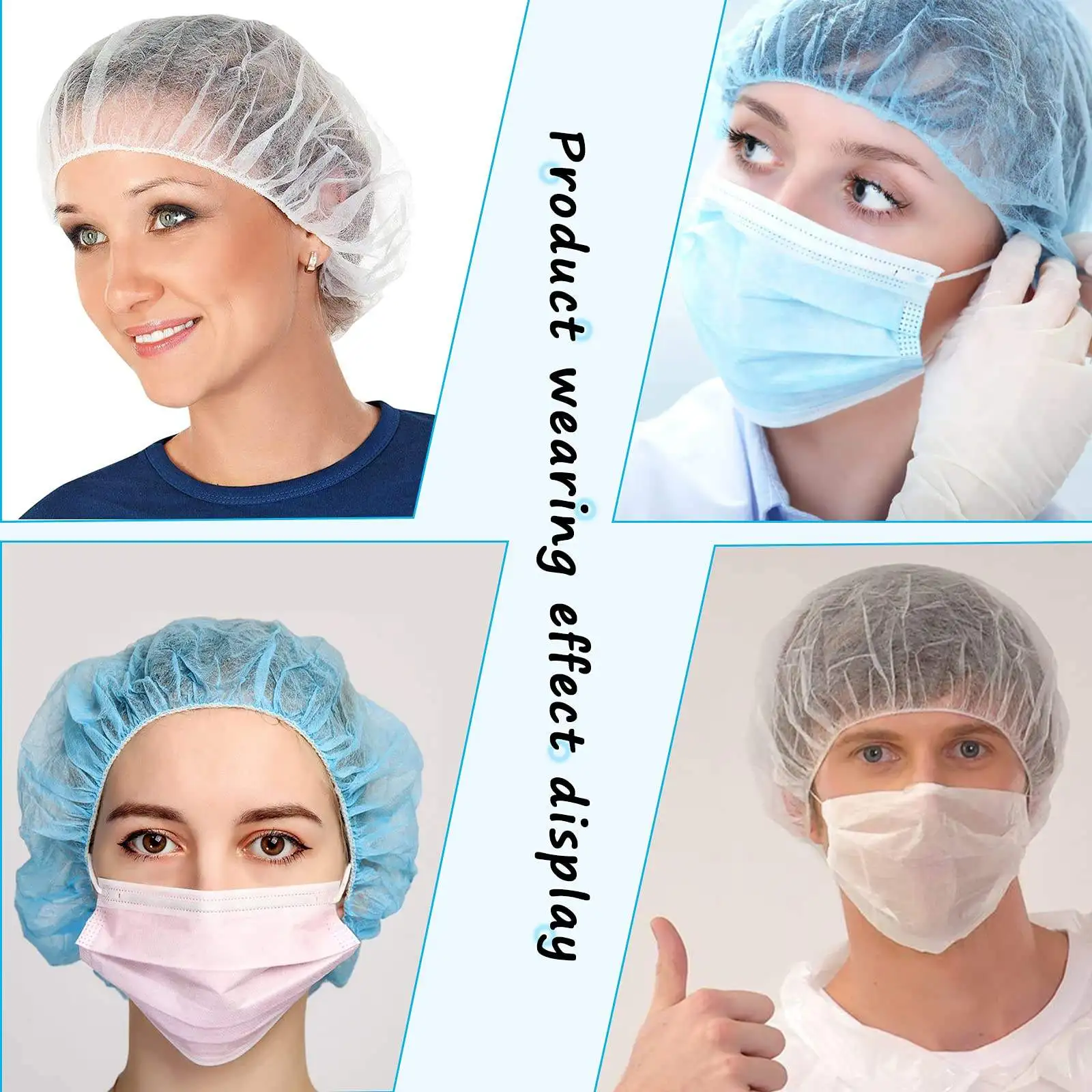Disposable Bouffant Cap Non Woven White Disposable Mob Cap Head Cover Surgical Doctor Hat Bouffant Medical Dust Caps Clip Strip