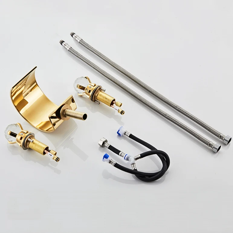 Luxury Style Gold Hot And Cold Three-Holes Basin Faucet Washbasin Bathroom Crystal Ball Split Three-Piece Deck Mount XR0175