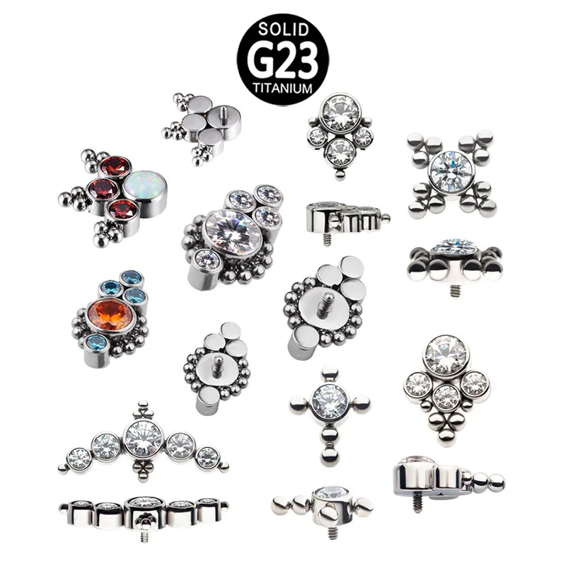 ASTM F136 Titanium CZ Opal Top Parts Navel Nailed Lip Nail Earrings Labret Nose Rings Body Piercing Jewelry Accessories