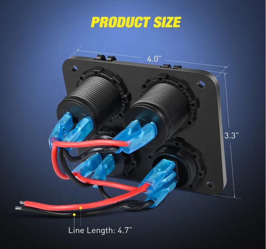 Car Modification USB Voltmeter Marine Caravan Ambulance Charging 4-in-1 Hole Panel RV Use Dual USB Power Socket