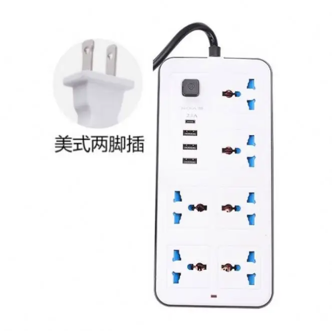 6 Outlets Surge Protector Socket 3 Usb+Type-c Port Socket Power Socket With 2m Bold Extension Cord