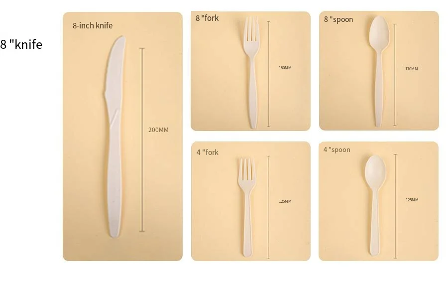 Degradable corn starch knife, fork and spoon disposable knife, fork and spoon tableware set customization