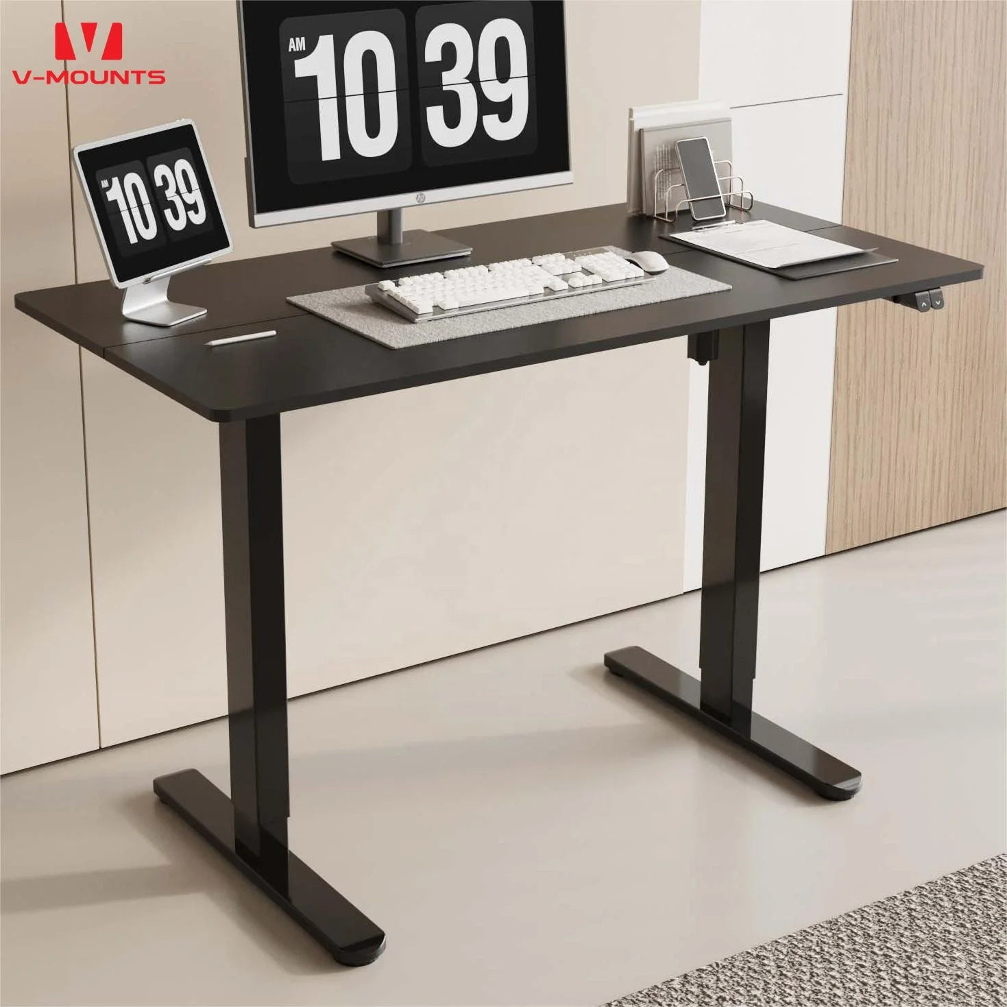 V-mounts single motor electric height adjustable standing desk with Non-slip foot pad design JSD5-02-2P