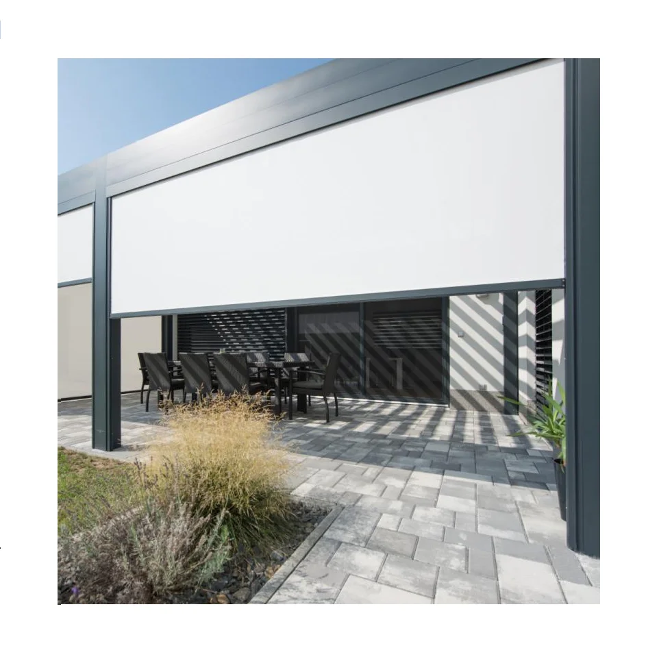 Outdoor exterior motorized roller shades Patio zip screen pergola waterproof roller blinds