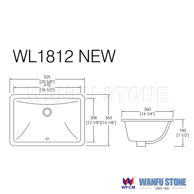 New WL1812 Rectangular Cheap Undermount Bathroom Sinks