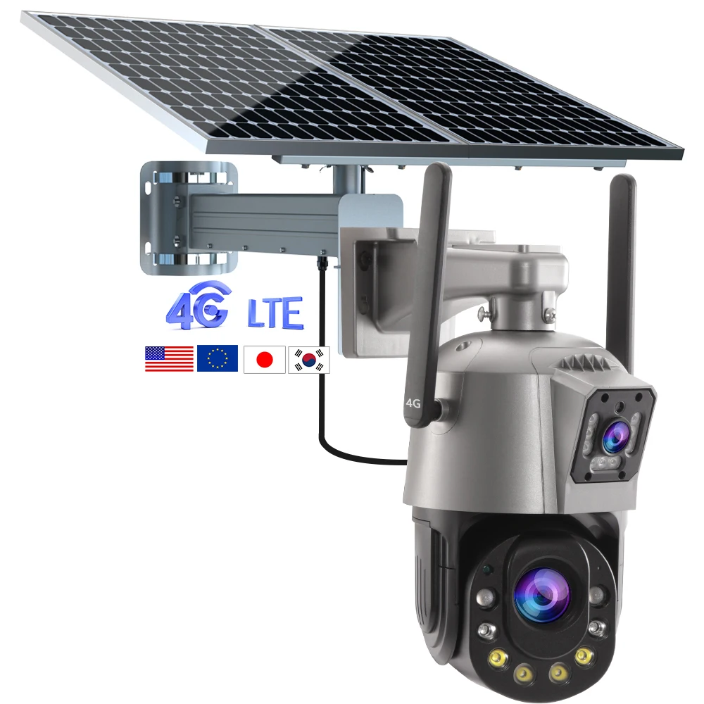 TecDeft Wifi Wireless Dual Lens Alert Solar Panel Power Camera 4g Sim Card Slot Cctv Security Ip Solar Camera Outdoor