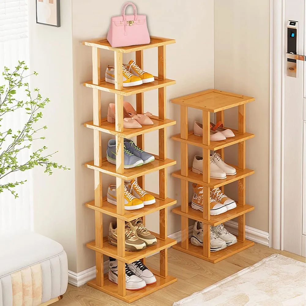 5 Tier- Vertical Shoe Rack for Small Spaces, Tall Narrow Shoe Rack Organizer,Skinny Shoe Shelf with Free Stackable DIY