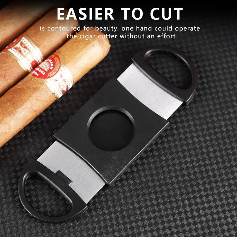 Wholesale Luxury Custom Logo Black Stainless Steel Double Blade Guillotine Cigar  Cutter for Cigar User