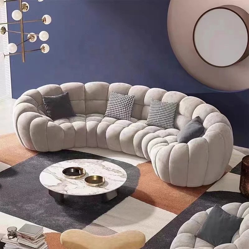 Best quality luxury Italian new design armless velvet corduroy white curve 12 seater sitting room furniture sofa