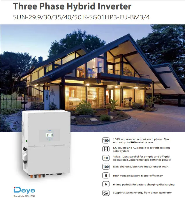 Deye SUN-30K-SG01HP3-EU-BM3 SUN-35K-SG01HP3-EU-BM3 HV 30KW 35KW 3 phase Industrial Commercial hybrid Solar inverter