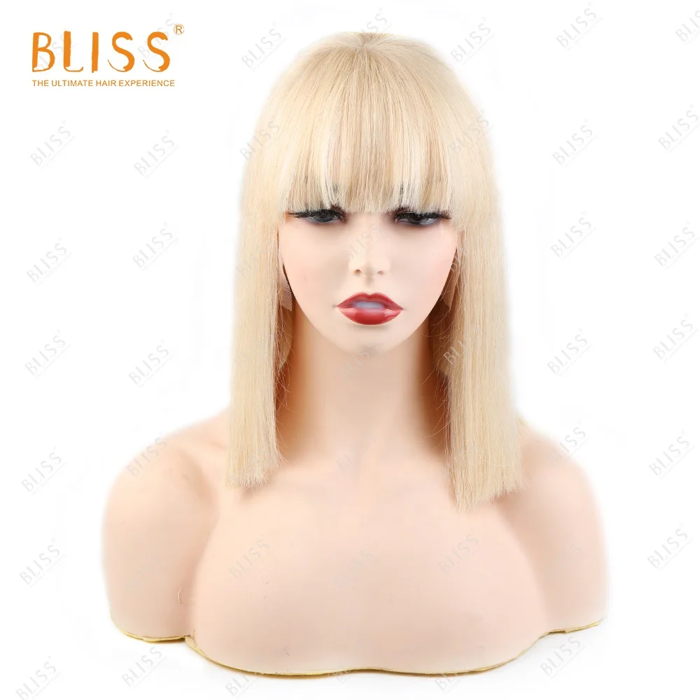Bliss 13x4 613 Lace Frontal Bob Bangs Wig Blonde 613 Human Hair Lace Front Bob Wigs With Bangs Short 613 Transparent Lace Wigs