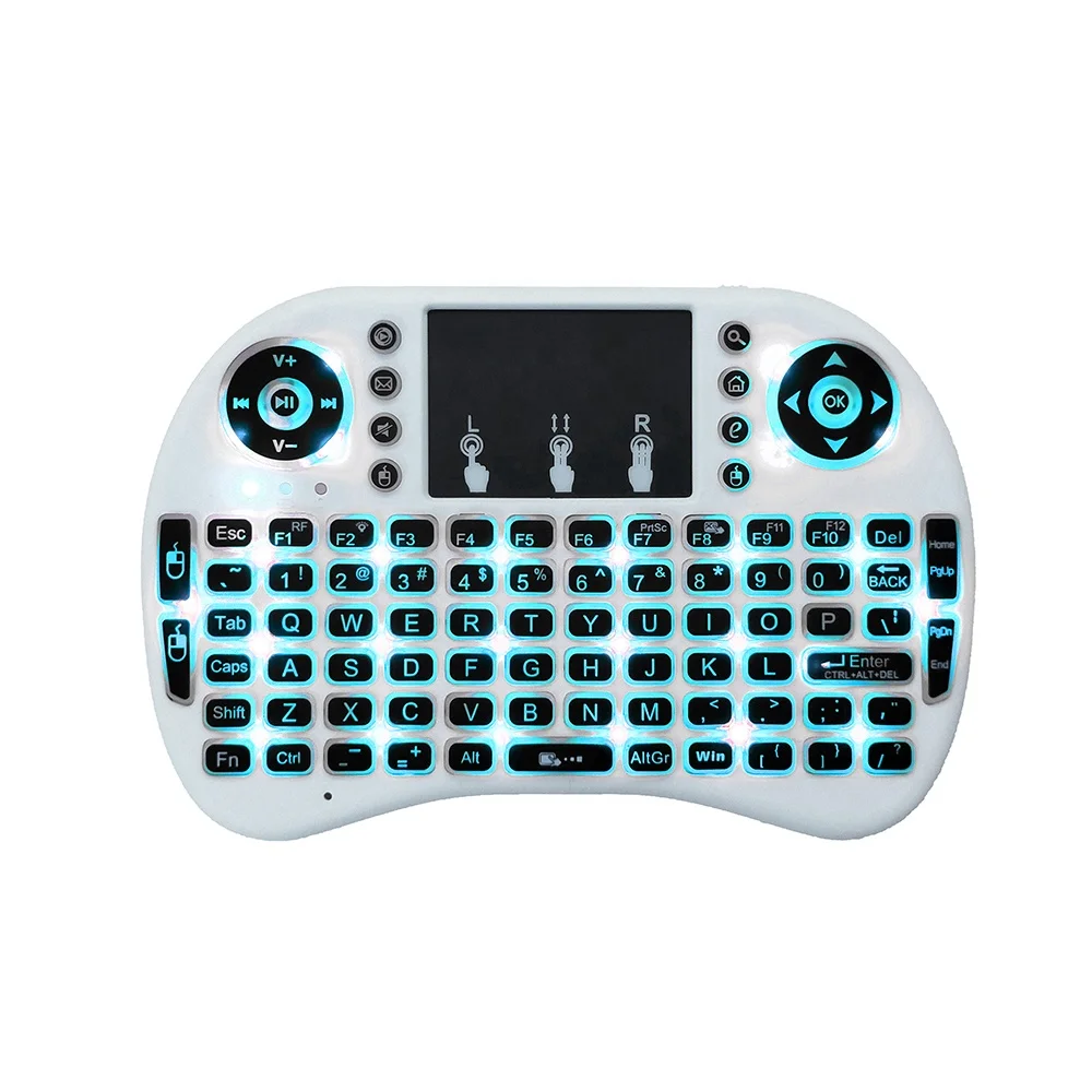 American English Backlight i8 2.4GHz 7-color Wireless Mini Keyboard Hebrew Italian Portuguese  Air Mouse Touchpad Controller