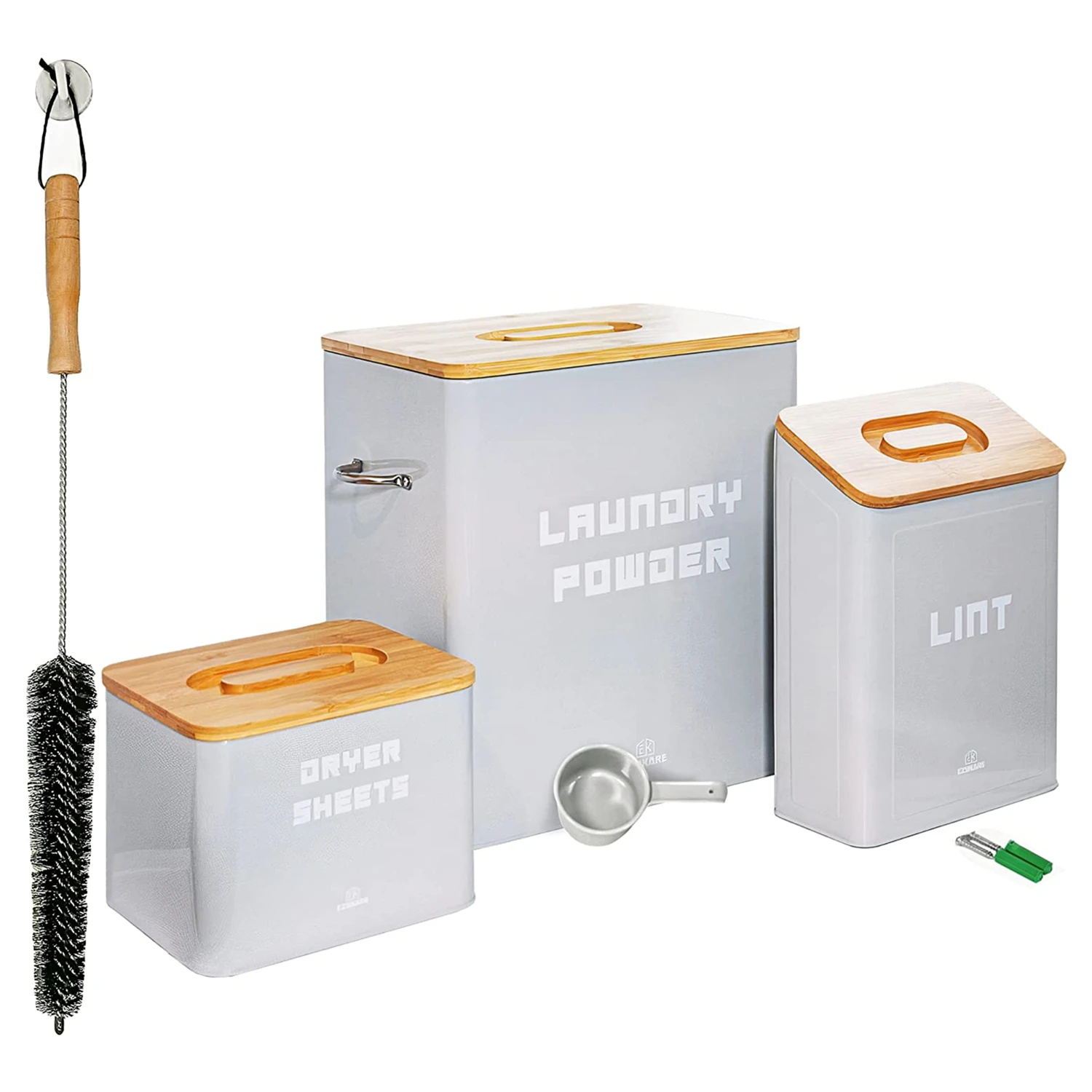 Modern Farmhouse Bamboo Lid Storage Container Set Magnetic Lint Bin & Scent Booster Holder Laundry Powder Modern Farmhouse Style