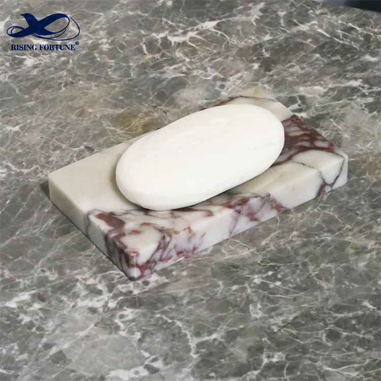 Wholesale Popular Square Marble Soap Dish Holder Luxury Calacatta Viola Marble Stone Soap Dish Bathroom Accessory for Hotel