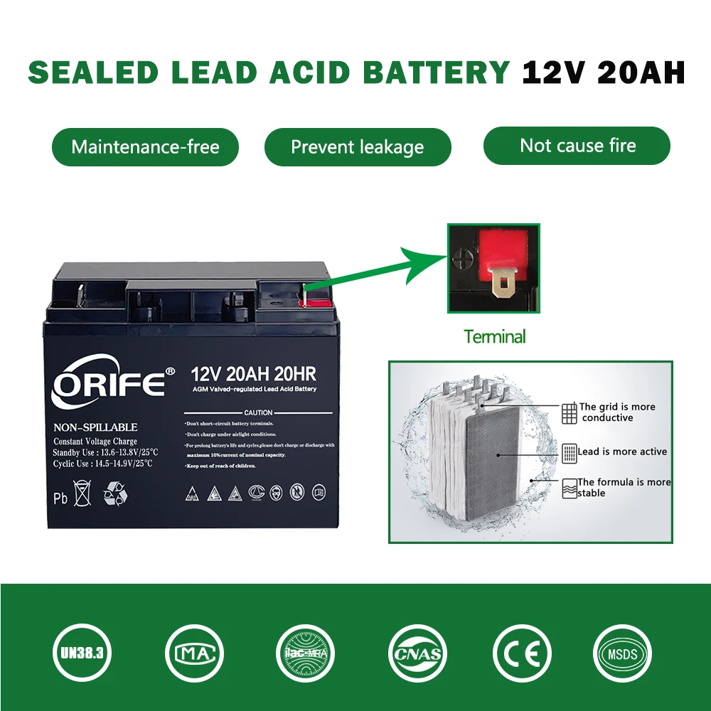 ORIFE custom free maintenance sealed agm separator charging 12v 20ah lead acid battery